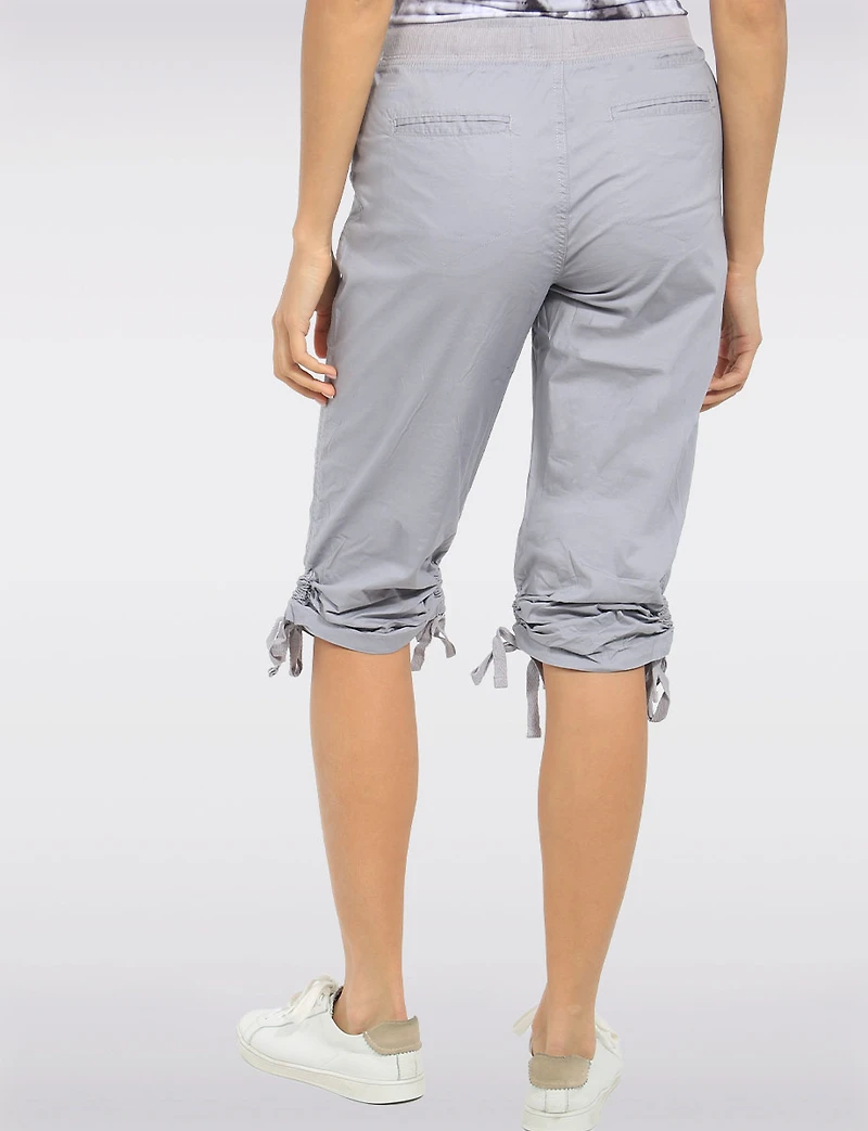 Cotton Pull-On Cargo Capri with Side Gathers & Drawstring Waist by Dash