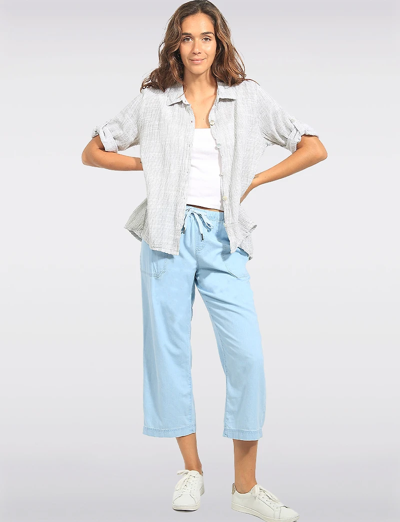 Wide-Leg Light Wash Cotton Pants with Drawstring Waist & Pockets by Dash