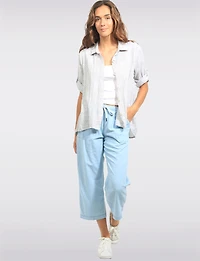 Wide-Leg Light Wash Cotton Pants with Drawstring Waist & Pockets by Dash