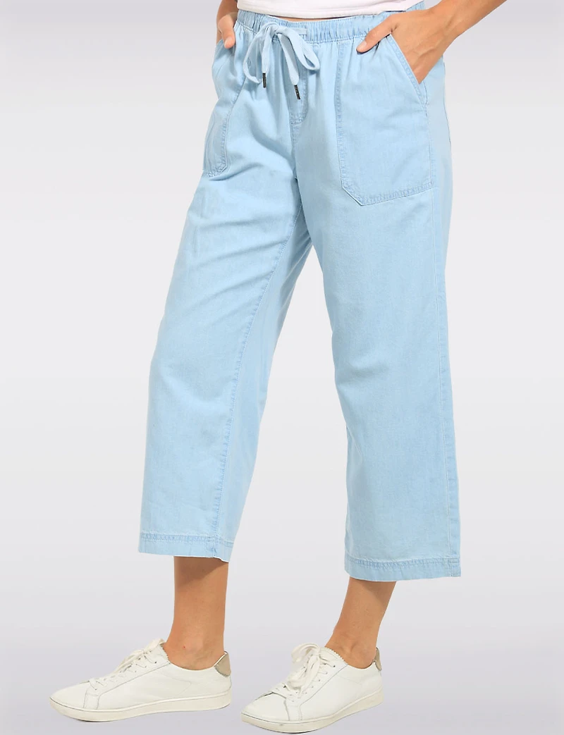 Wide-Leg Light Wash Cotton Pants with Drawstring Waist & Pockets by Dash