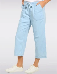 Wide-Leg Light Wash Cotton Pants with Drawstring Waist & Pockets by Dash
