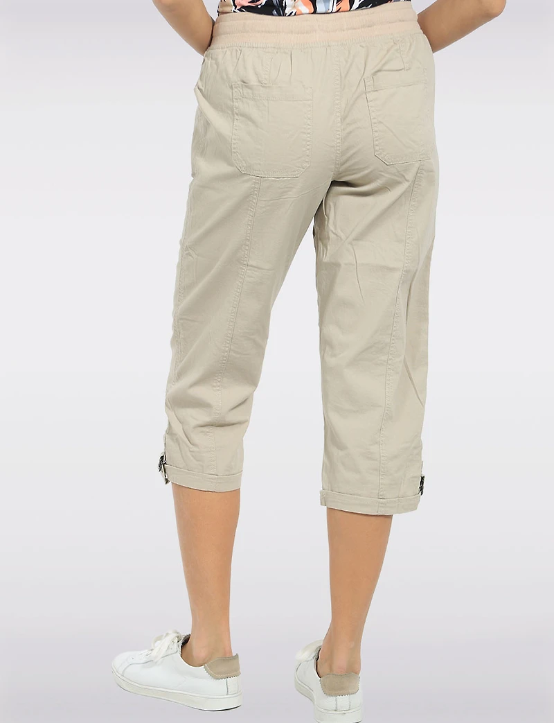 Pull-On Twill Cropped Capris with Drawstring Waist & Pockets by Dash