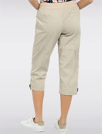 Pull-On Twill Cropped Capris with Drawstring Waist & Pockets by Dash