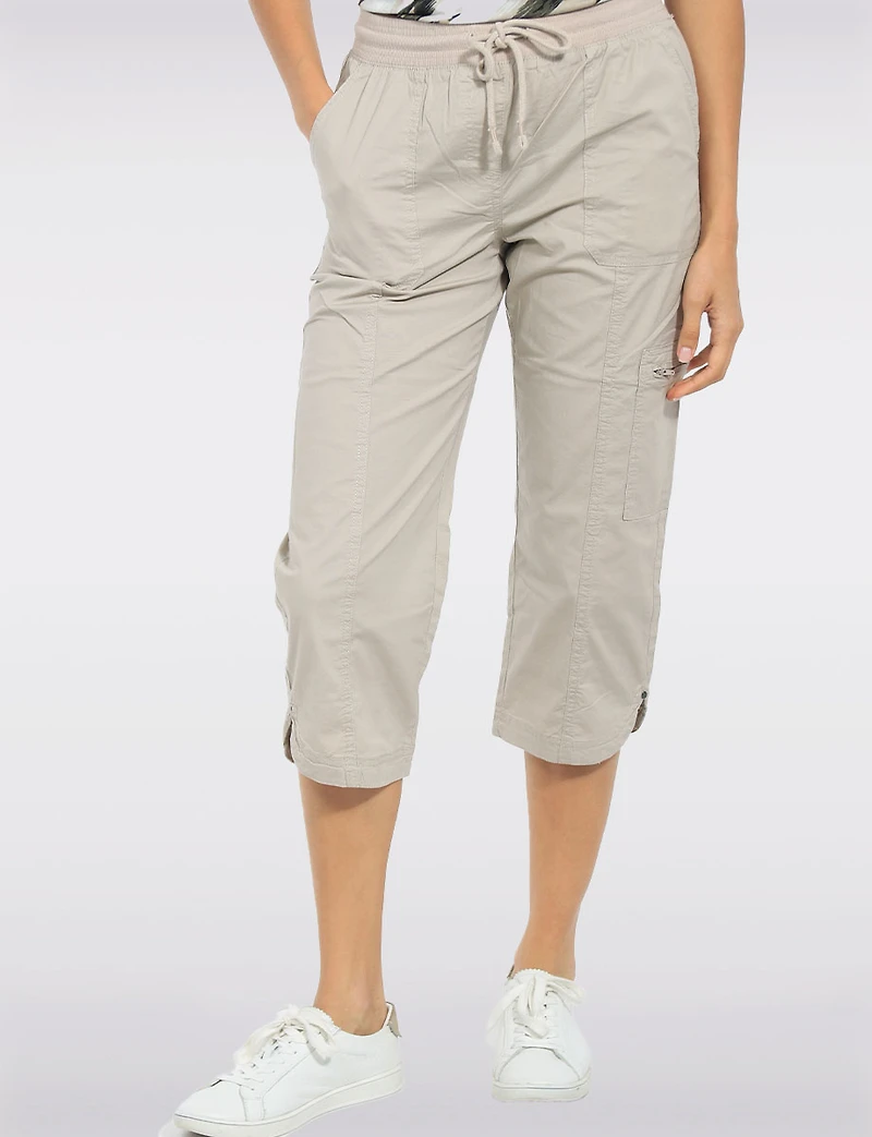 Lightweight Pull-On Mid-Rise Cropped Cargo Capris by Dash