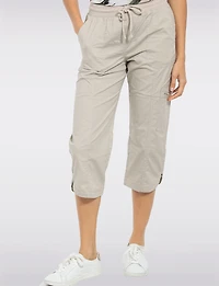 Lightweight Pull-On Mid-Rise Cropped Cargo Capris by Dash