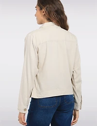 Lightweight Linen-Blend Solid Trucker Casual Jacket and Pockets by Dash