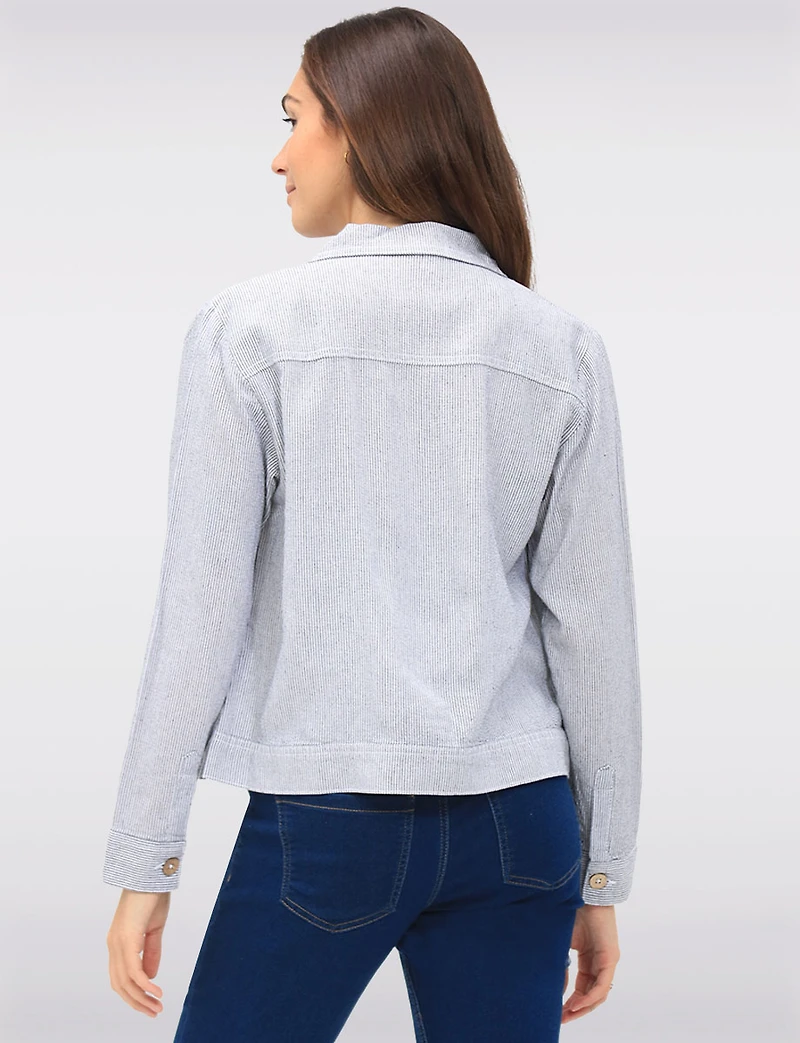 Lightweight Linen-Blend Pinstripe Trucker Casual Jacket and Pockets by Dash