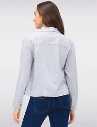 Lightweight Linen-Blend Pinstripe Trucker Casual Jacket and Pockets by Dash