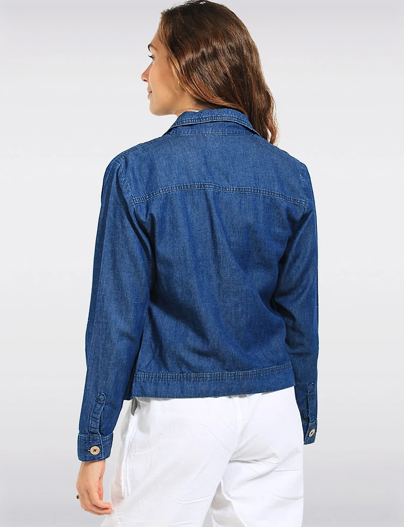 Classic Lightweight Straight Fit Button-Front Cotton-Linen Dark Jacket by Dash