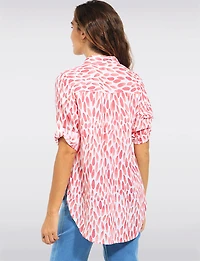 Pink Abstract Print Button-Front 3/4 Seeves Roll-Tab Shirt Blouse by Dash