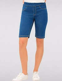 Classic Wash Pull-On Stretch Denim Bermuda Shorts with Back Pockets by Erika