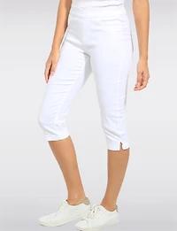 Slim-Fit Stretch Twill Pull-On Capris with Back Pockets and Side Slits by Erika