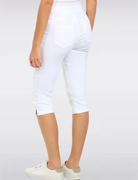 Slim-Fit Stretch Twill Pull-On Capris with Back Pockets and Side Slits by Erika