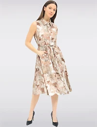 Sleeveless Abstract Paint Stroke Dress with Golden Details & Pockets by Spanner