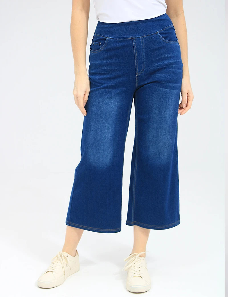 Flare Wide Leg Pull-On Crop Stretchy Capri Pants by Compli K
