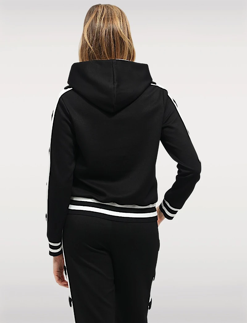 Zip-Up Hoodie with Striped Trim Floral Appliqué Details & Side Pockets by Orly