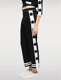 Black & White Pull-On Pants | Double-Stripe Detail Floral Appliqués by Orly