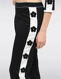 Black & White Pull-On Pants | Double-Stripe Detail Floral Appliqués by Orly