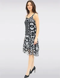 Flowy Geometric Print Sleeveless Lined Two-Tier Lace Dress by Tango Mango