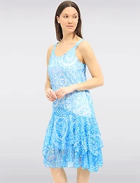 Elegant Printed Sleeveless Lined 2-Tiered Lace Dress by Tango Mango