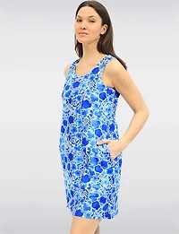 Sleeveless Floral Print Knee-Length Dress with Button Details by Tango Mango