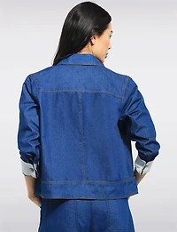 Julia Paradis Lightweight Modern Fit Jean Jacket - Striped Cuffs & Collar Detail