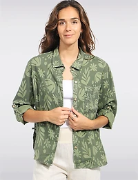 Julia Paradis Long Sleeve Roll-Up Button Cuf Shirt Jacket - Rounded Hi-Low Hem