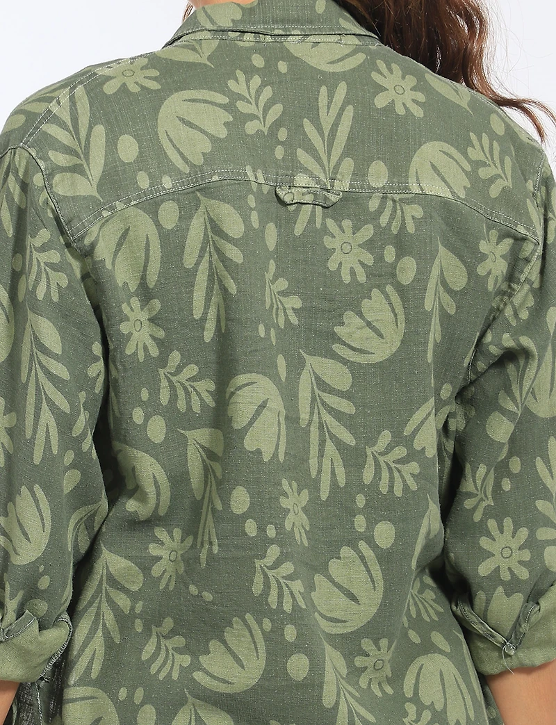 Julia Paradis Long Sleeve Roll-Up Button Cuf Shirt Jacket - Rounded Hi-Low Hem