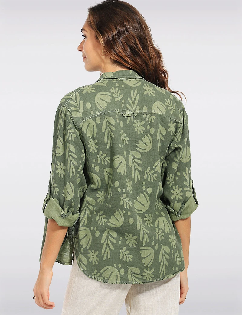 Julia Paradis Long Sleeve Roll-Up Button Cuf Shirt Jacket - Rounded Hi-Low Hem