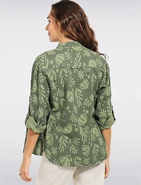 Julia Paradis Long Sleeve Roll-Up Button Cuf Shirt Jacket - Rounded Hi-Low Hem