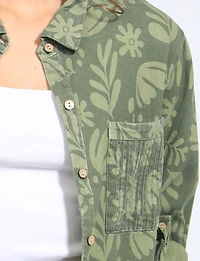 Julia Paradis Long Sleeve Roll-Up Button Cuf Shirt Jacket - Rounded Hi-Low Hem