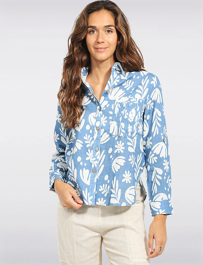 Julia Paradis Long Sleeve Roll-Up Button Cuf Shirt Jacket - Rounded Hi-Low Hem