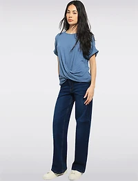 Lightweight Front-Twist Short-Sleeve Scoop Neck Stretch Top by Julia Paradis