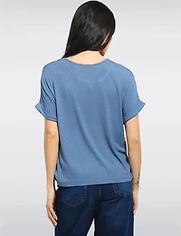 Lightweight Front-Twist Short-Sleeve Scoop Neck Stretch Top by Julia Paradis