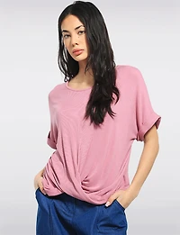Lightweight Front-Twist Short-Sleeve Scoop Neck Stretch Top by Julia Paradis