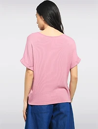 Lightweight Front-Twist Short-Sleeve Scoop Neck Stretch Top by Julia Paradis