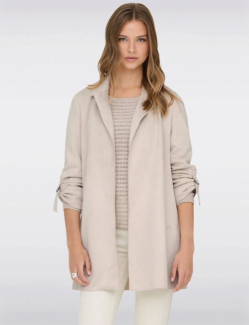 Luxurious Vegan Ultra-Soft Suede Long Coatigan with Adjustable Cuffs by Only