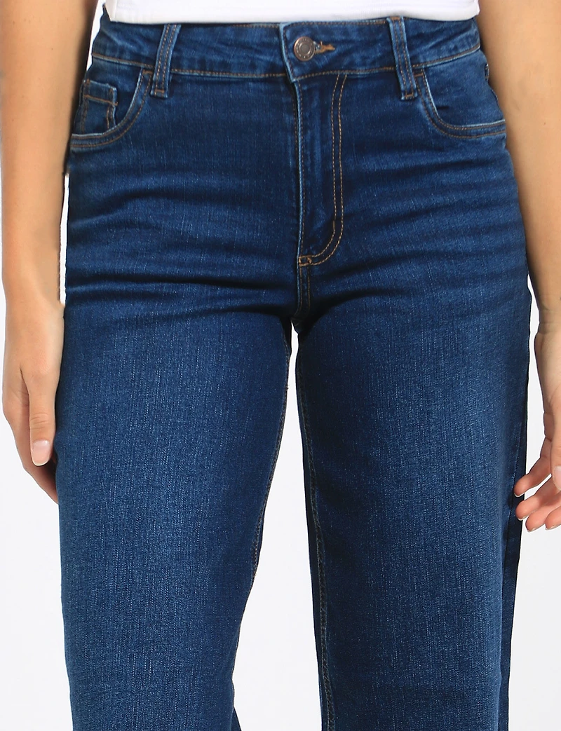 Classic High-Rise Wide-Leg Dark Wash Stretch Jeans by Suko