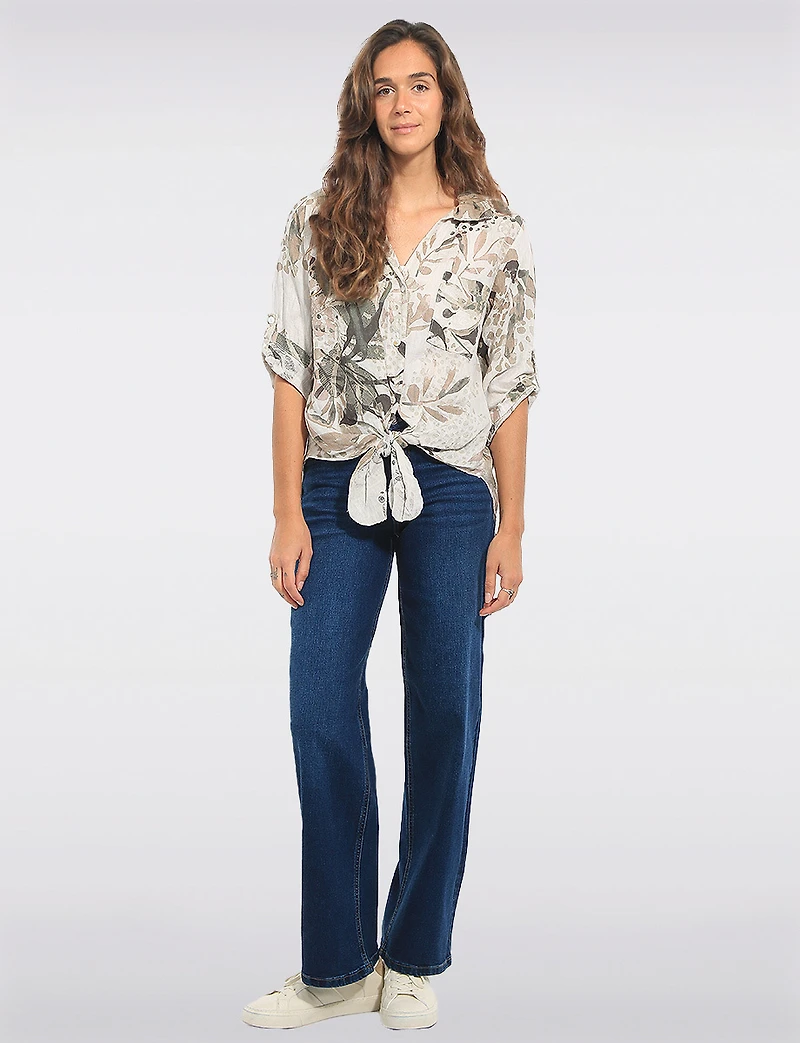 Classic High-Rise Wide-Leg Dark Wash Stretch Jeans by Suko