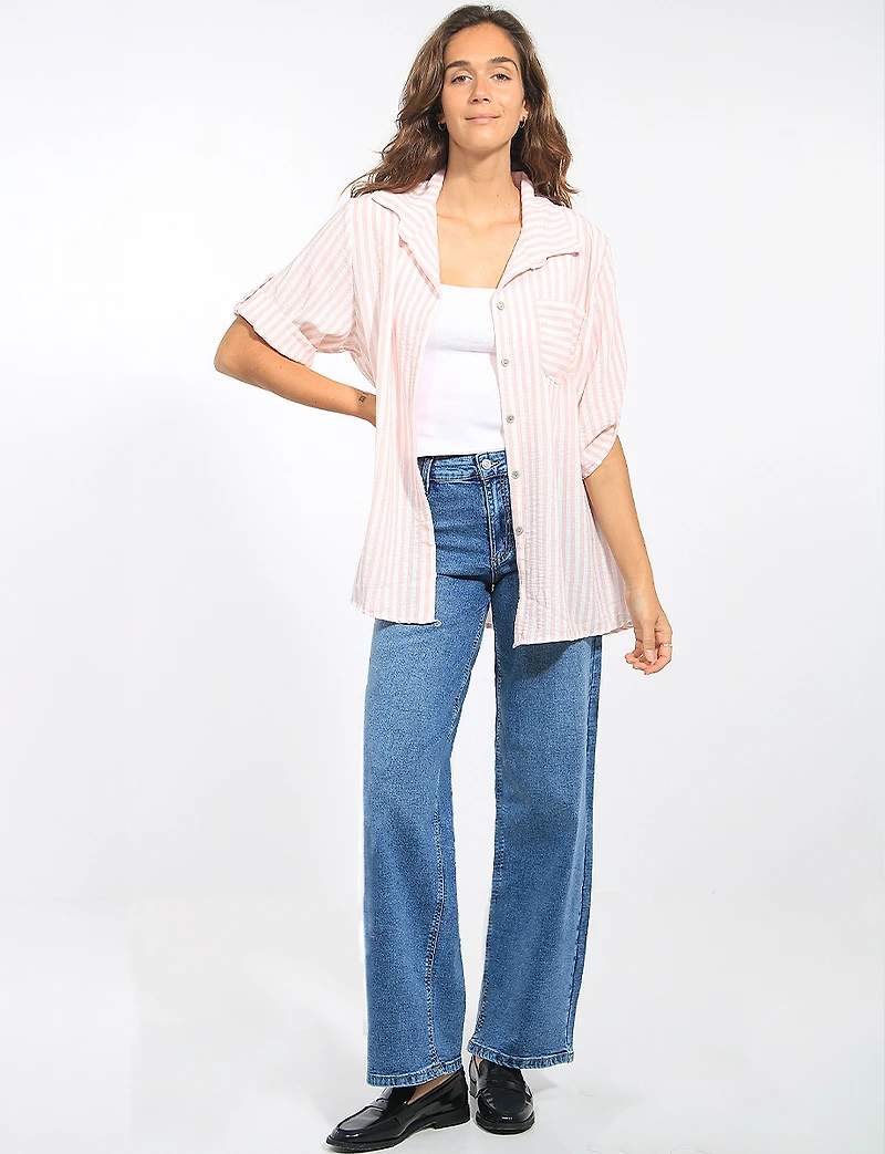 Classic High-Rise Wide-Leg Medium Stone Wash Stretch Jeans by Suko
