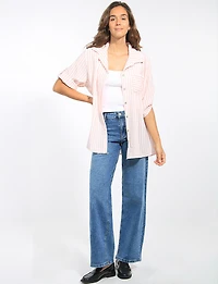 Classic High-Rise Wide-Leg Medium Stone Wash Stretch Jeans by Suko