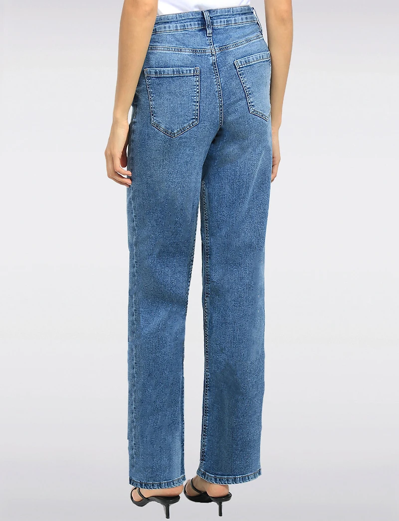 Classic High-Rise Wide-Leg Medium Stone Wash Stretch Jeans by Suko