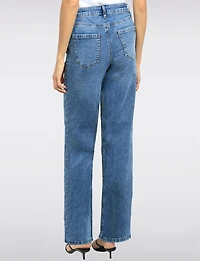 Classic High-Rise Wide-Leg Medium Stone Wash Stretch Jeans by Suko