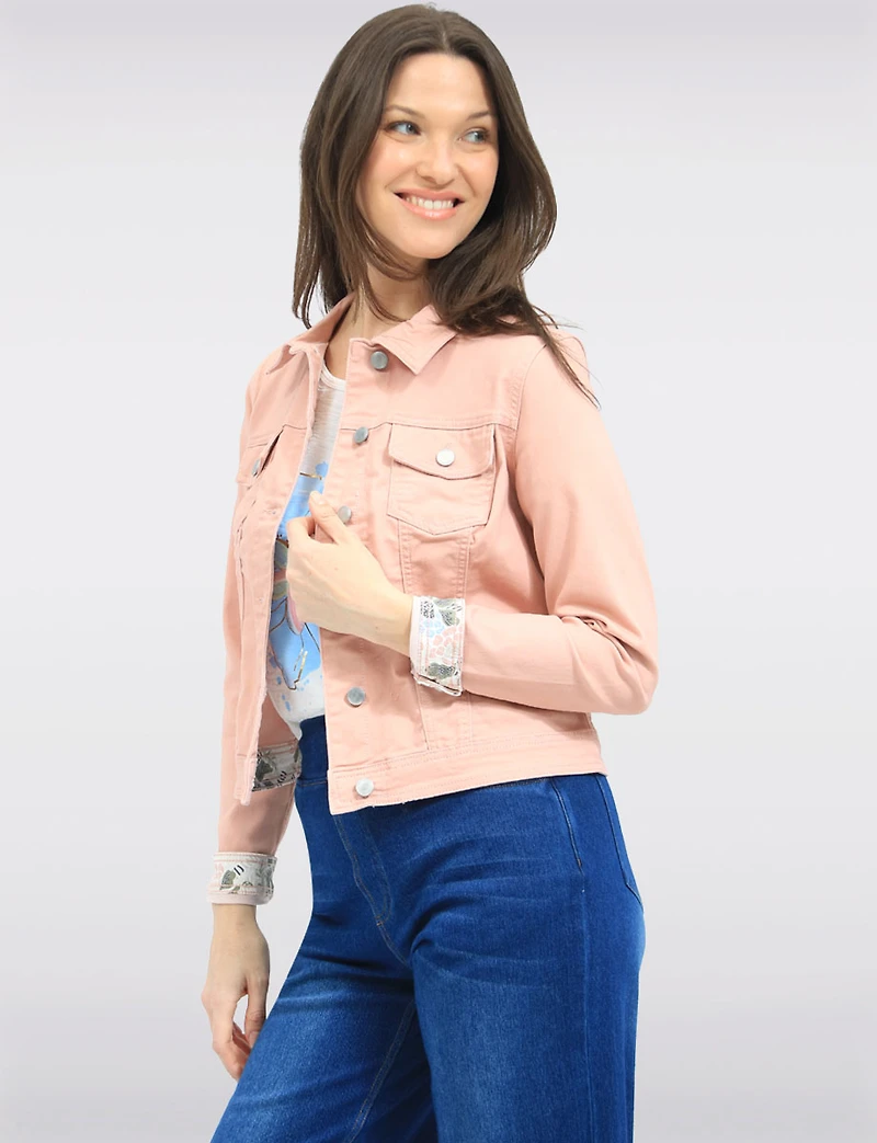 Classic Cropped Stretch Coloured Denim Jacket with Lined Cuffs by Suko Jeans