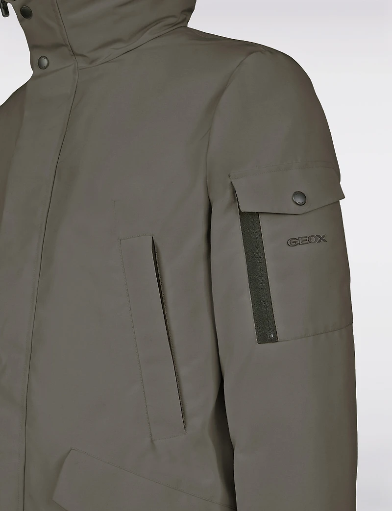 Men’s Lightweight Hooded Parka with Detachable Quilted Bib & Hood by Geox