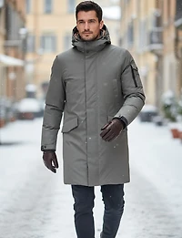 Men’s Lightweight Hooded Parka with Detachable Quilted Bib & Hood by Geox