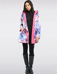Chic Reversible Waterproof Bold Printed Raincoat with Accordion Hood Design