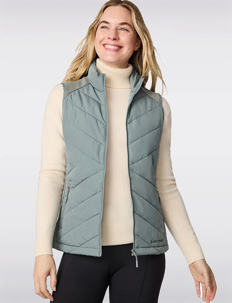 High Collar Hybrid Quilted Vest - Slim Short Fit with Pockets by Free Country