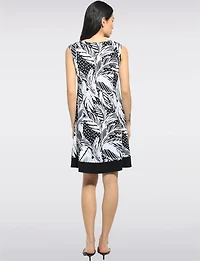 A-line Sleeveless Palm Leaf and Polka Dot Print Dress with Contrast Hem by Perle