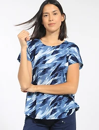 Lightweight Abstract Print Stretch Cap Sleeve Scoop Neck Tunic Top by Perle